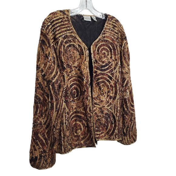 Chico's Jackets & Blazers - Chicos 3 Sz XL Jacket Abstract Swirl Patterned Open Front Nylon Silk Earth Tones